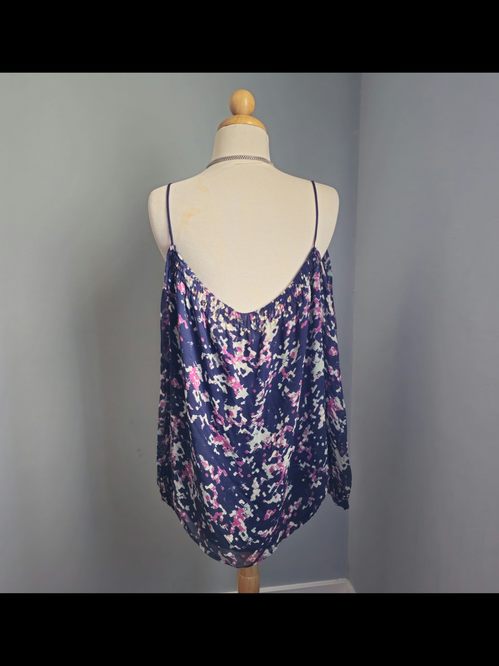Greylin Navy Floral Satin Cami with Pink & White Accents